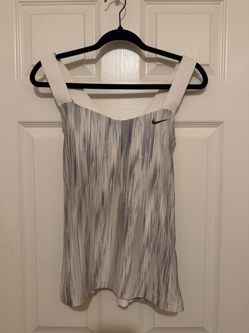 Nike White & Gray Striped Performance Tank Top